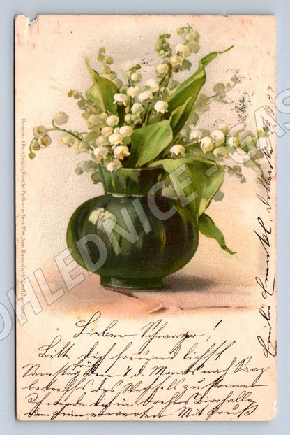 Postcard lily of the valley Meissner Buch Leipzig 1902 (M2650)