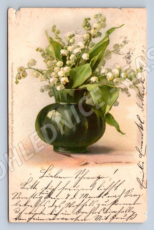 Postcard lily of the valley Meissner Buch Leipzig 1902 (M2650)