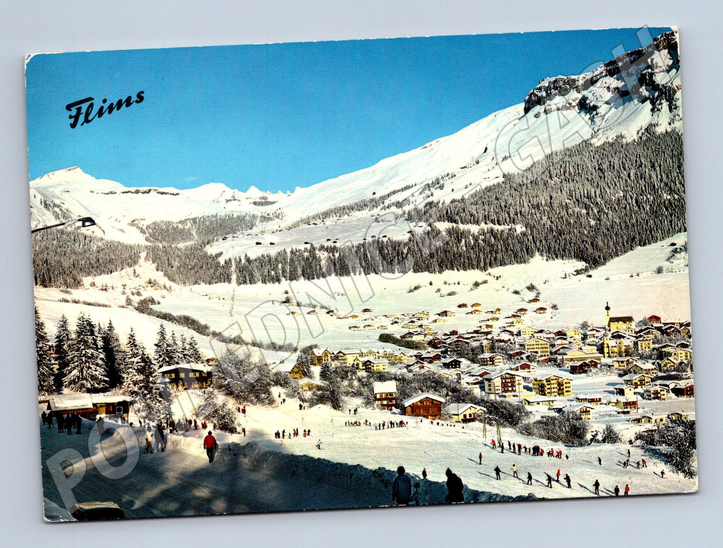 Pohlednice Švýcarsko Flums zimní krajina lyžování 1966 (M26516)