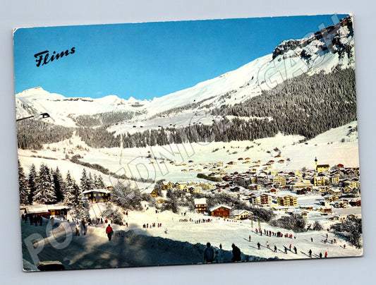 Pohlednice Švýcarsko Flums zimní krajina lyžování 1966 (M26516)