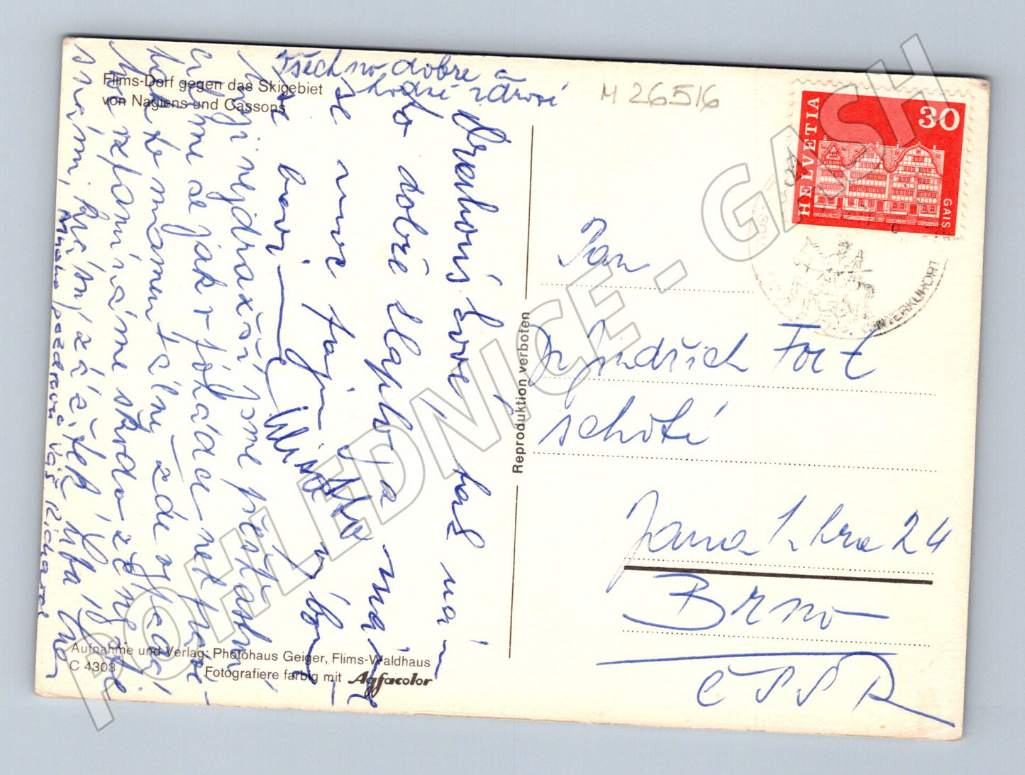 Pohlednice Švýcarsko Flums zimní krajina lyžování 1966 (M26516)