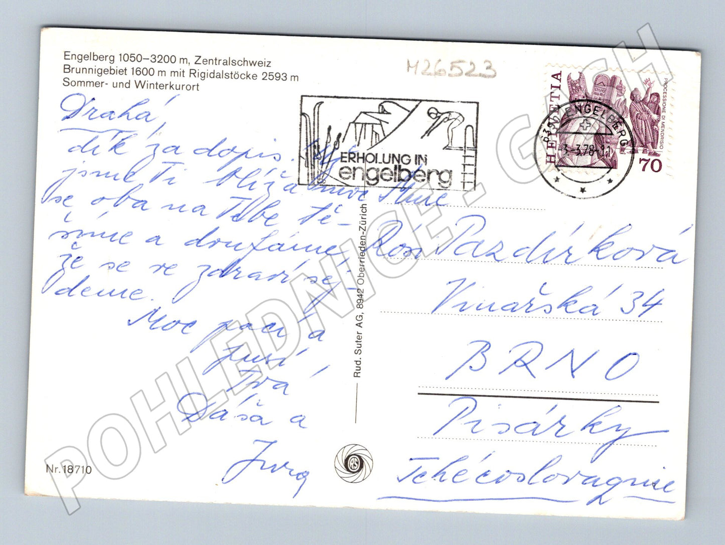 Pohlednice Švýcarsko Engelberg zimní krajina 1970 (M26523)