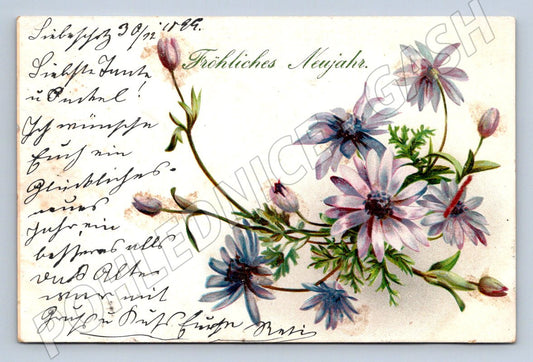 Postcard New Year's greetings flowers 1899 (M2654)