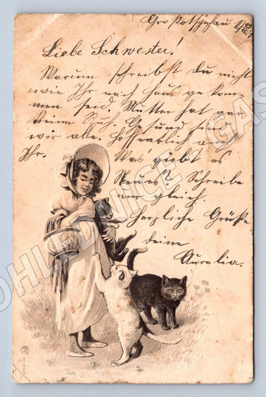 Postcard girl and cat ethnography (M2658)