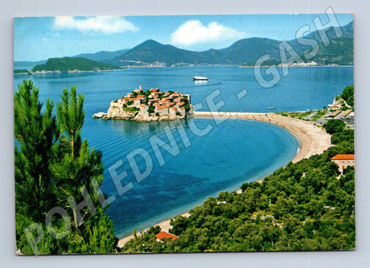 Pohlednice Jugoslávie Sveti Stefan ostrov a zátoka (M26580)