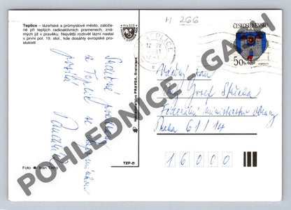 Pohlednice Teplice – více záběrů, odeslaná 1991, známka (M266)