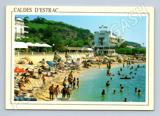 Pohlednice Španělsko Caldes D Estrac pláž s hotelem (M26646)