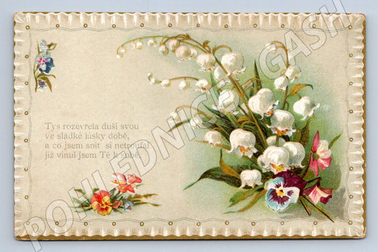 Postcard lilies of the valley and embossed verse (M2665)