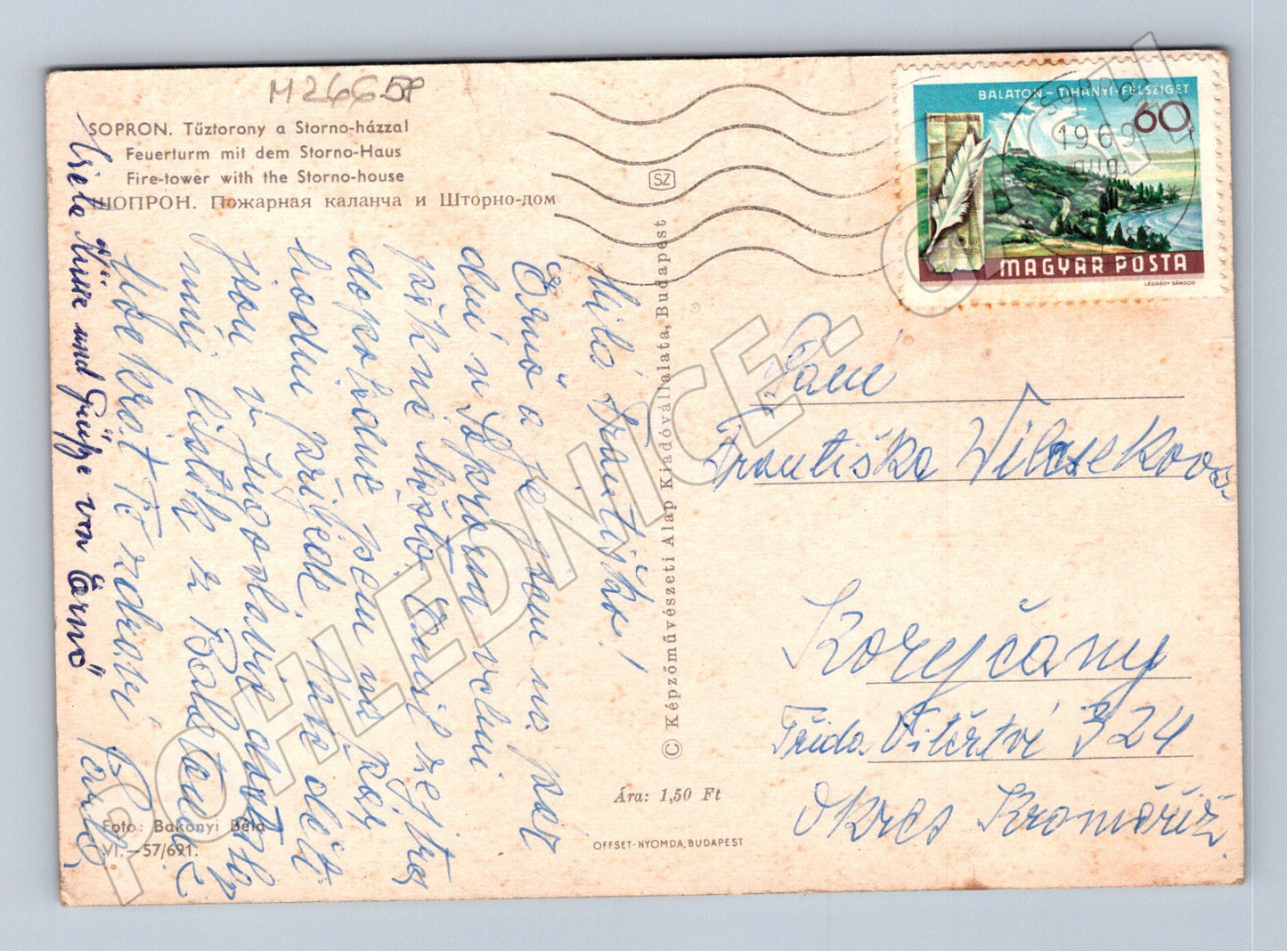 Pohlednice Maďarsko Sopron Tűztorony Storno-ház 1969 (M26658)