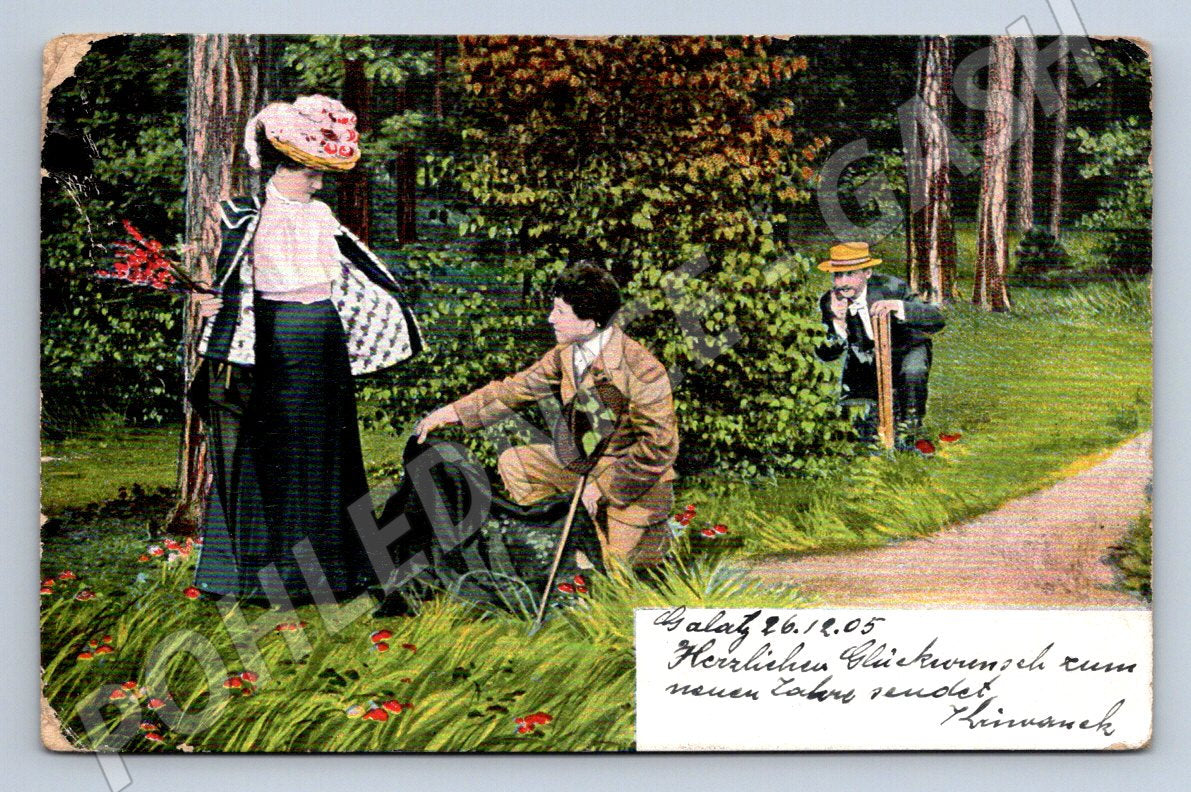 Postcard romantic scene in the park 1905 (M2669)