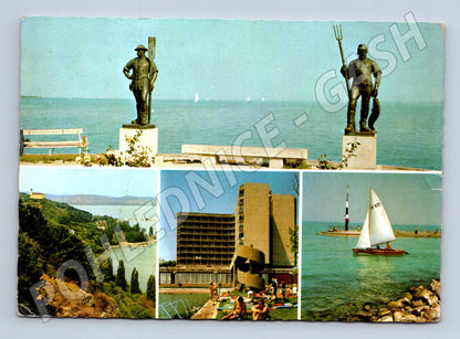 Pohlednice Maďarsko Balaton sochy, lodě, hotel 1979 (M26697)