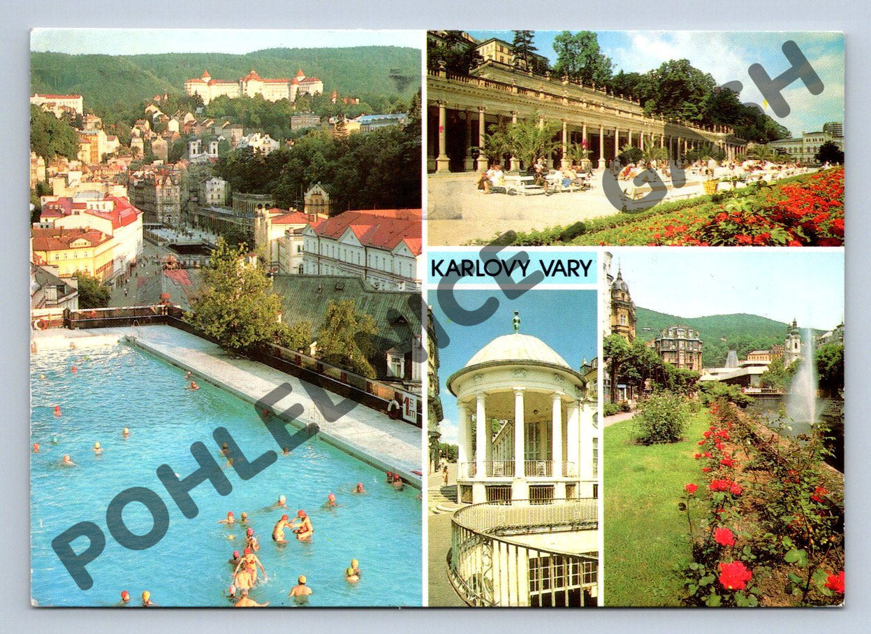 Pohlednice Karlovy Vary – koláž, ČSSR, zaslaná se známkou (M267)