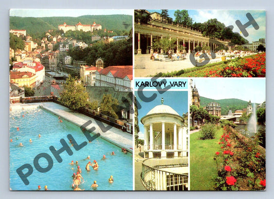 Pohlednice Karlovy Vary – koláž, ČSSR, zaslaná se známkou (M267)