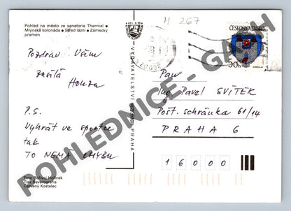 Pohlednice Karlovy Vary – koláž, ČSSR, zaslaná se známkou (M267)