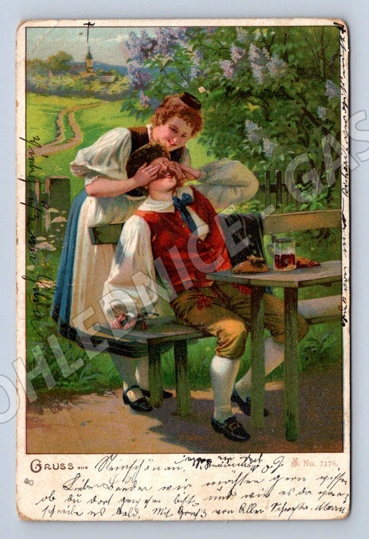 Postcard ethnographic motif romantic (M2670)