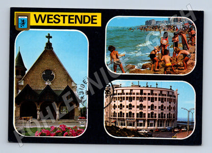 Pohlednice Belgie Westende kostel pláž budova 1983 (M26702)