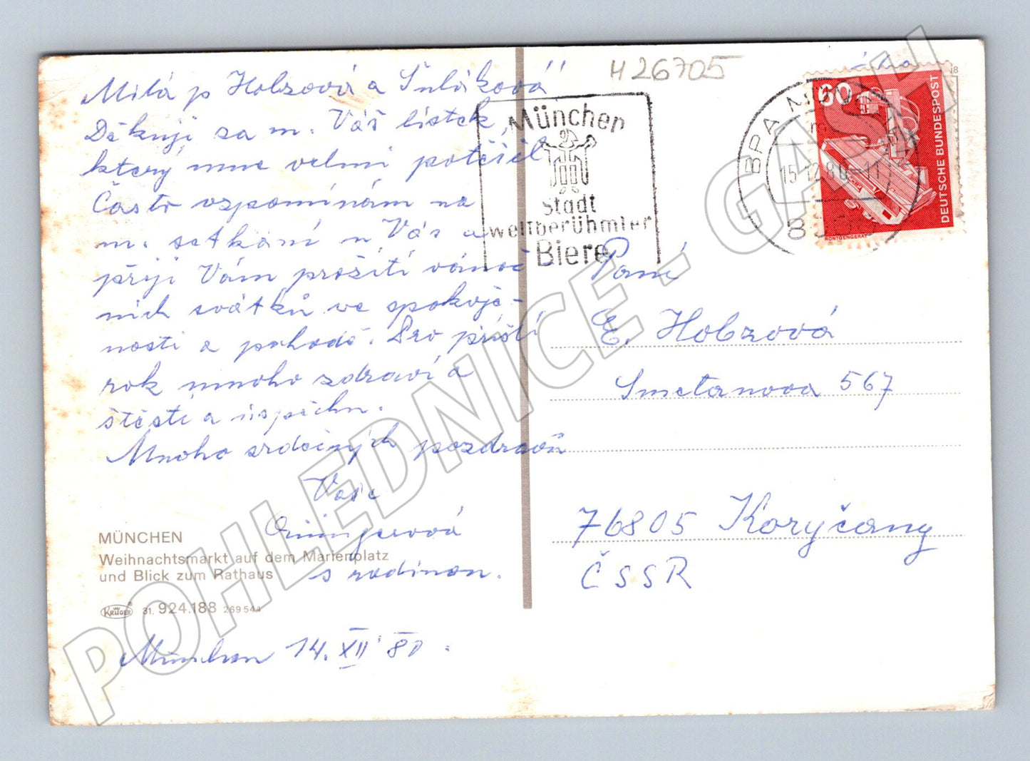 Pohlednice Německo Mnichov vánoční trh 1980 (M26705)