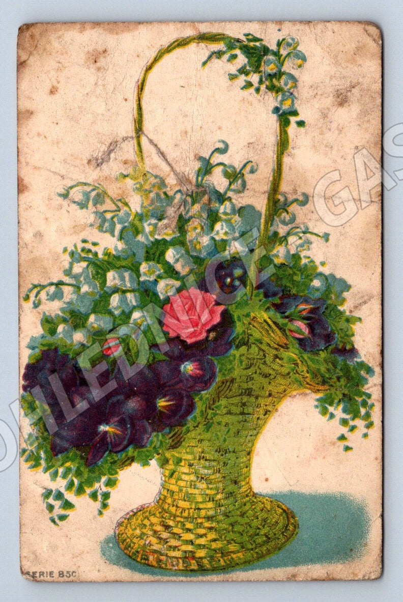 Postcard basket of flowers ethnography (M2671)