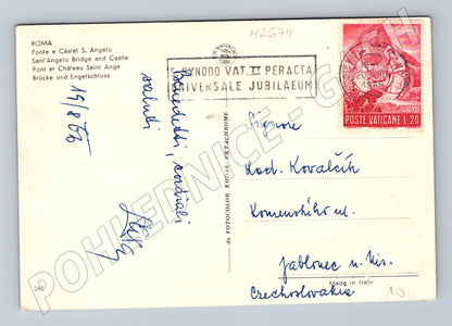 Pohlednice Itálie Řím Andělský most a Svatopetrský dóm 1965 (M26711)