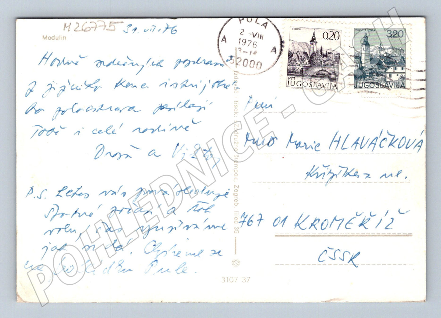 Pohlednice Chorvatsko Medulin letecký pohled 1976 (M26775)