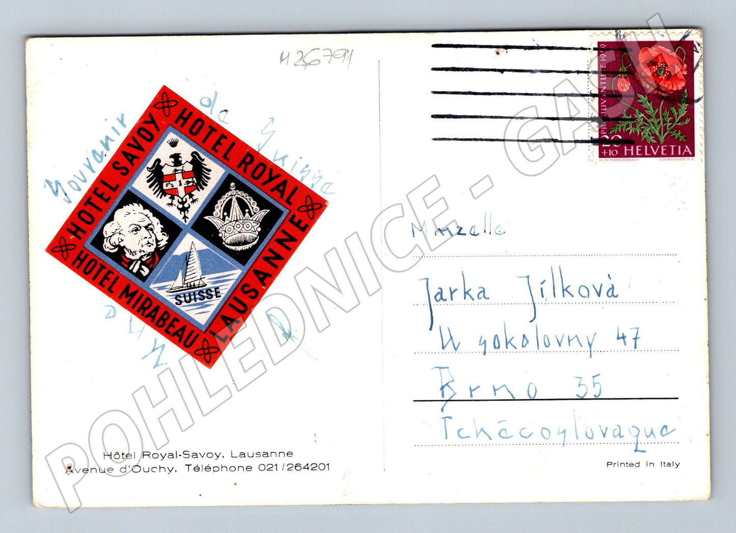 Pohlednice Švýcarsko Lausanne Hotel Royal-Savoy 1959 (M26791)