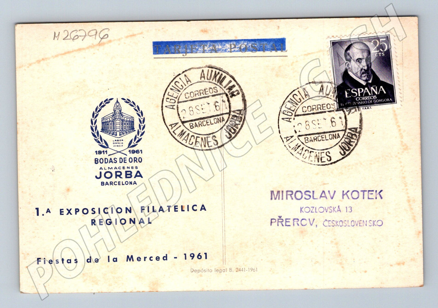 Pohlednice Španělsko Barcelona Bodas de Oro 1961 (M26796)