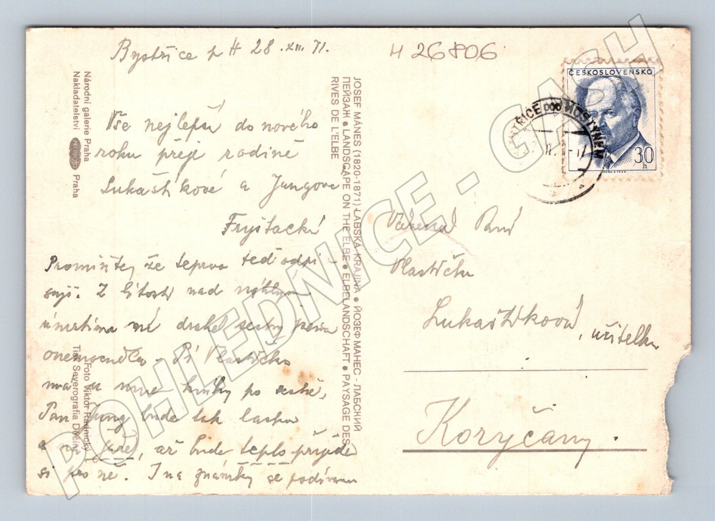 Pohlednice Labe krajina Josef Mánes 1971 (M26806)