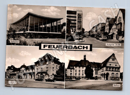 Pohlednice Německo Feuerbach Hallenbad Bahnhof Rathaus 1973 (M26870)