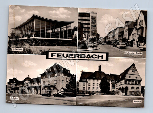 Pohlednice Německo Feuerbach Hallenbad Bahnhof Rathaus 1973 (M26870)