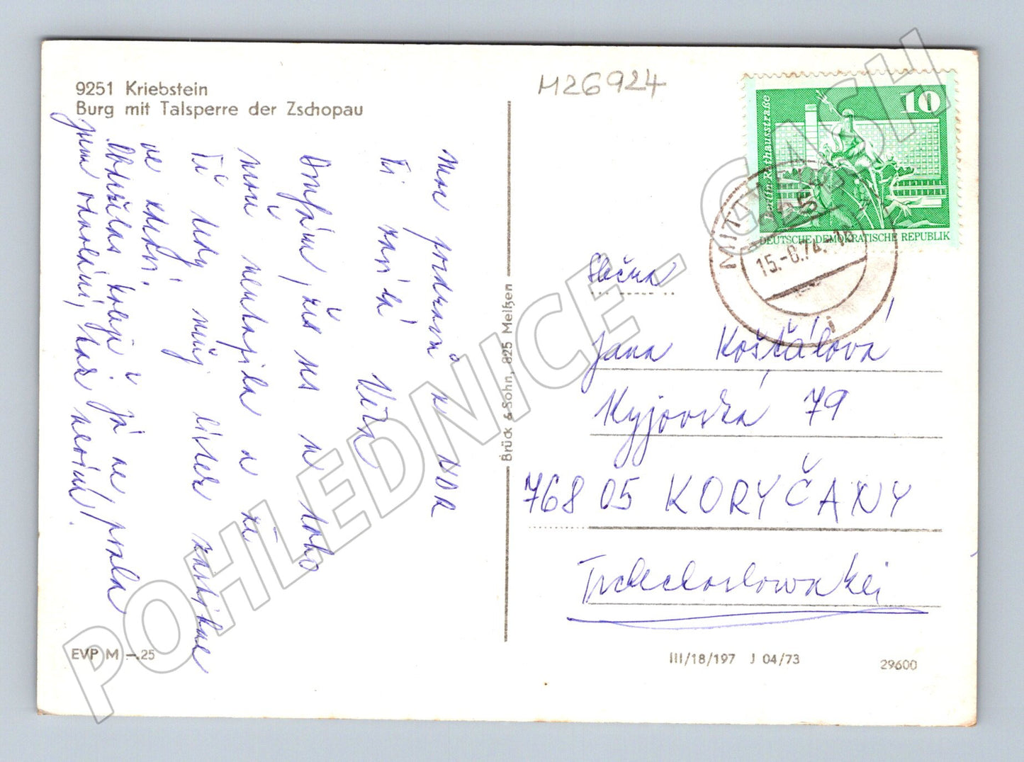 Pohlednice Německo Zschopau-Talsperre Kriebstein 198x (M26924)