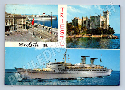 Pohlednice Itálie Terst hrad Miramare loď Raffaello 1973 (M26961)