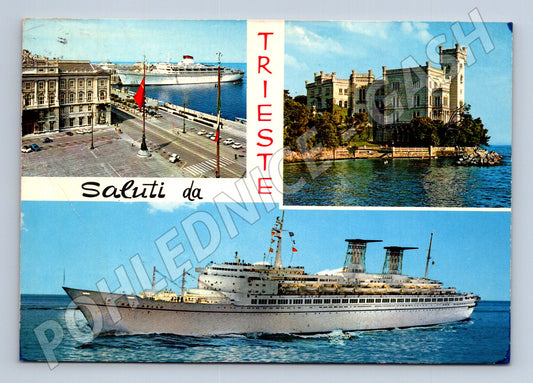Pohlednice Itálie Terst hrad Miramare loď Raffaello 1973 (M26961)