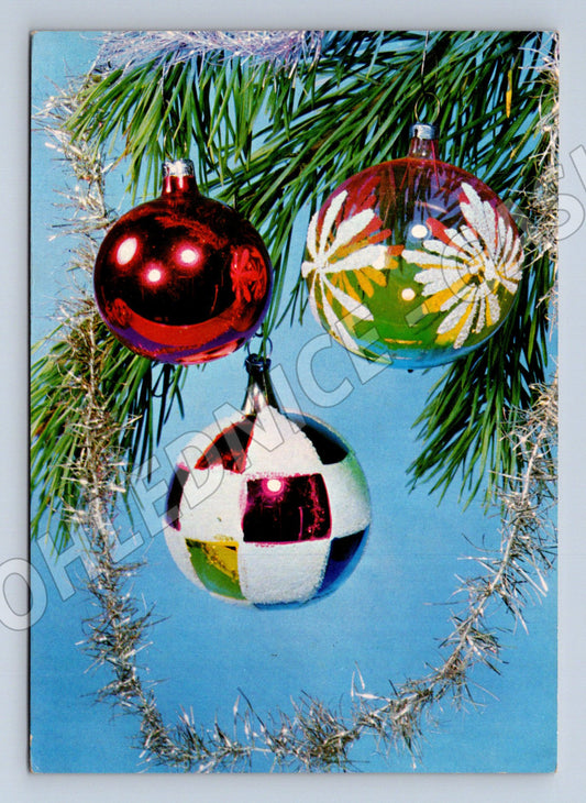 Pohlednice Vánoční ozdoby s tinsel 1970s (M26993)