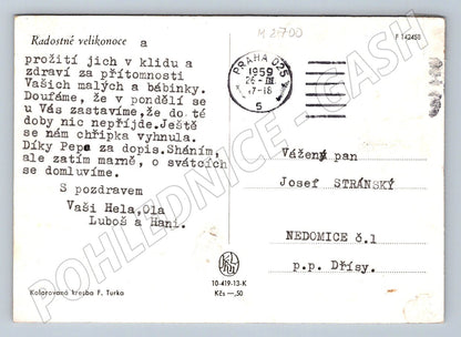 Postcard F. Turek Easter drawing 1959 (M2700)