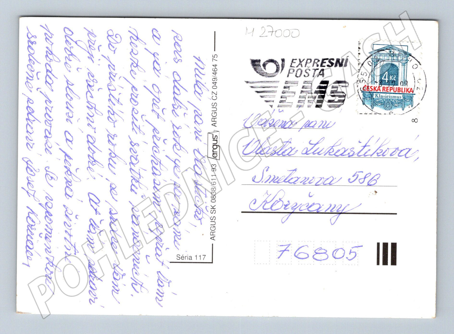 Pohlednice Vánoce jezevci zimní krajina 1993 (M27000)
