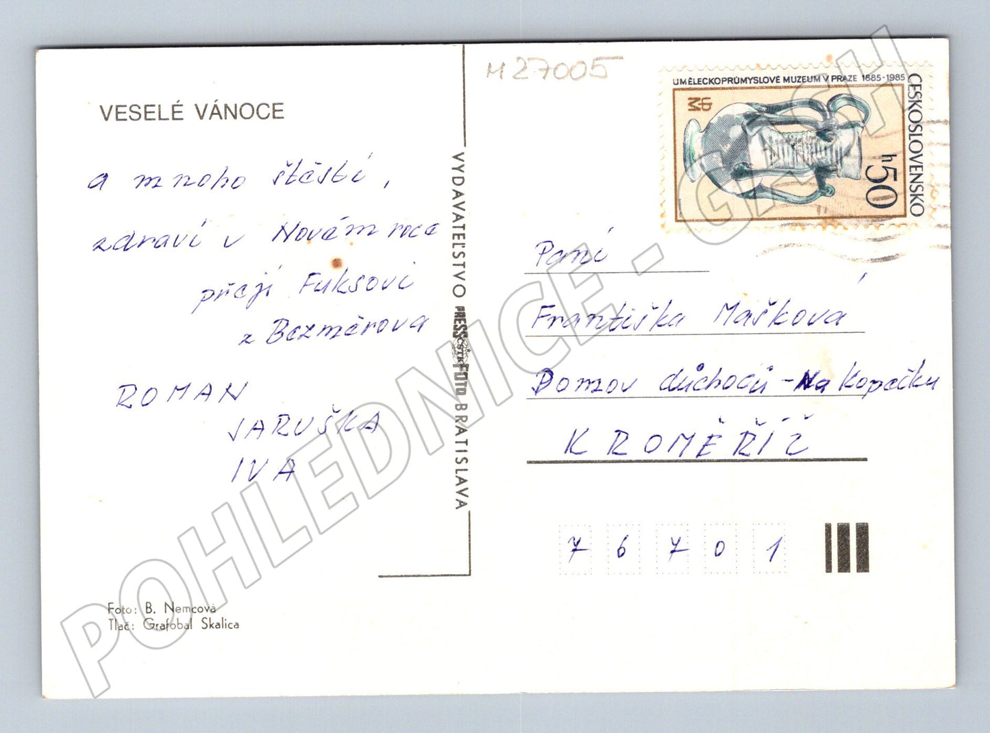 Pohlednice Vánoční motiv s perníčky 1985 (M27005)