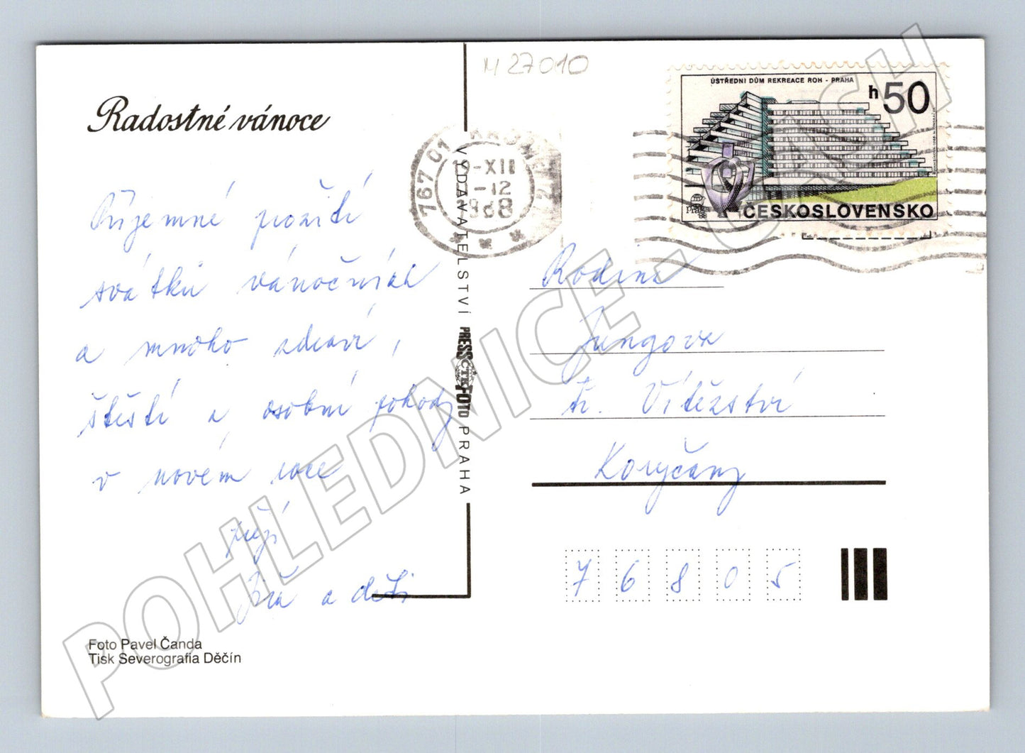 Pohlednice vánoční jablko svíčky 1968 (M27010)