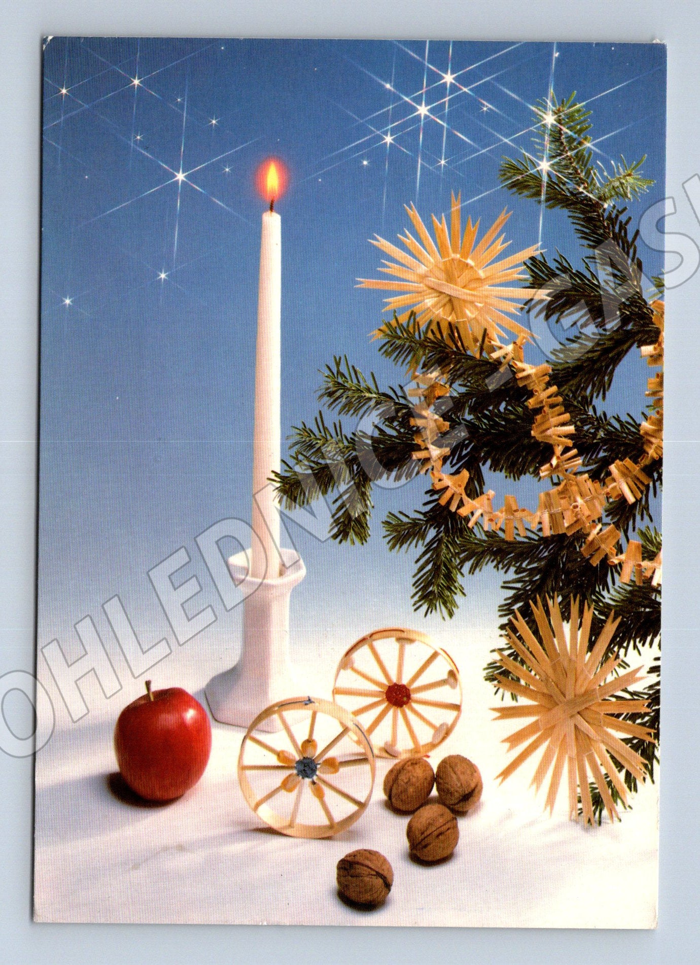 Pohlednice Vánoční motiv svíčka ozdoby 1988 (M27011)