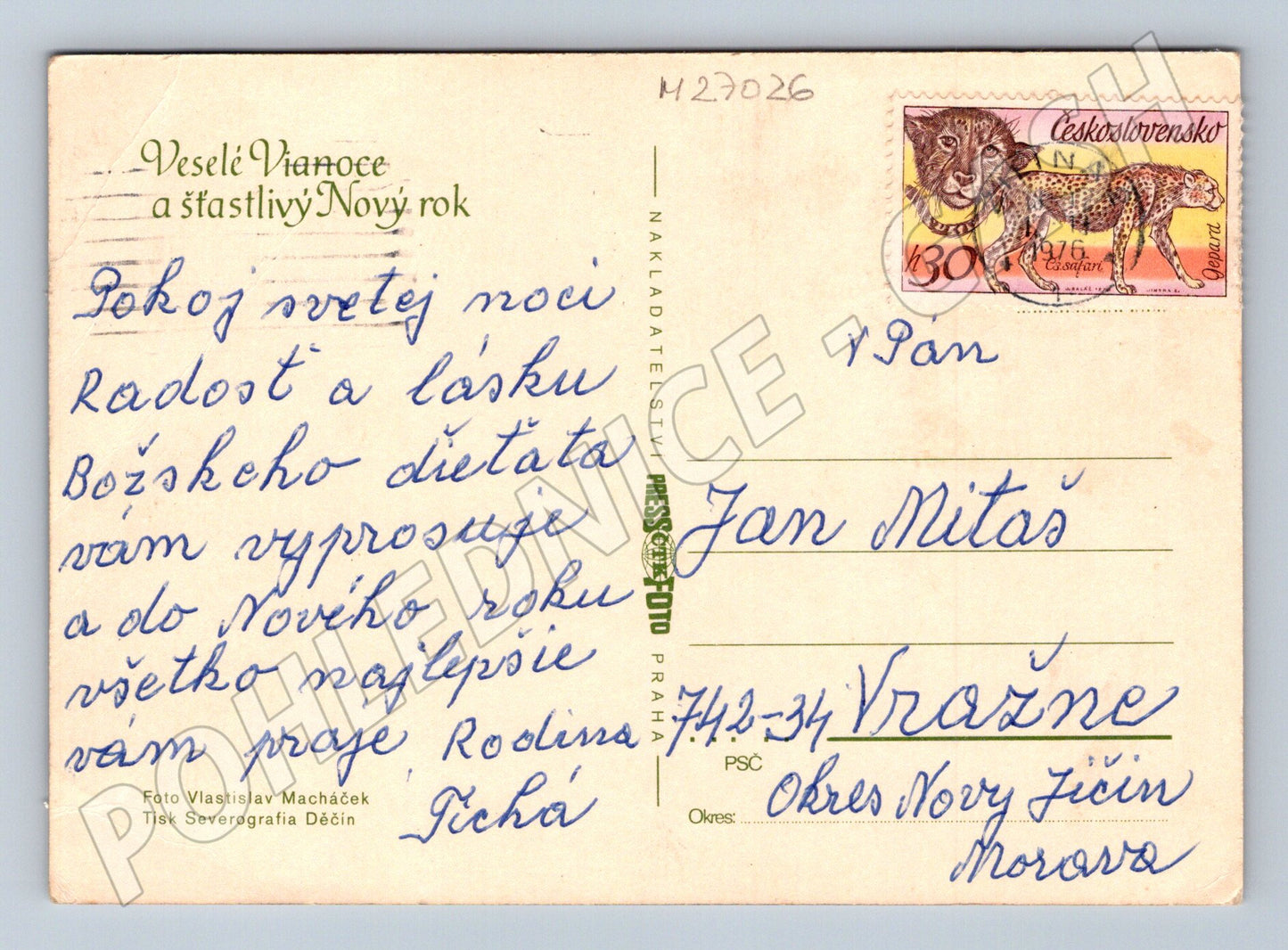 Pohlednice Vánoční zátiší svíčka jablka ořechy 1976 (M27026)