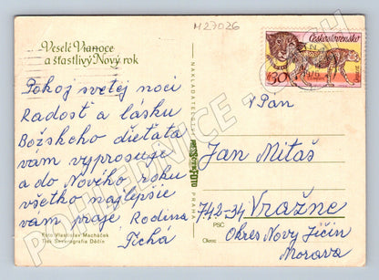 Pohlednice Vánoční zátiší svíčka jablka ořechy 1976 (M27026)