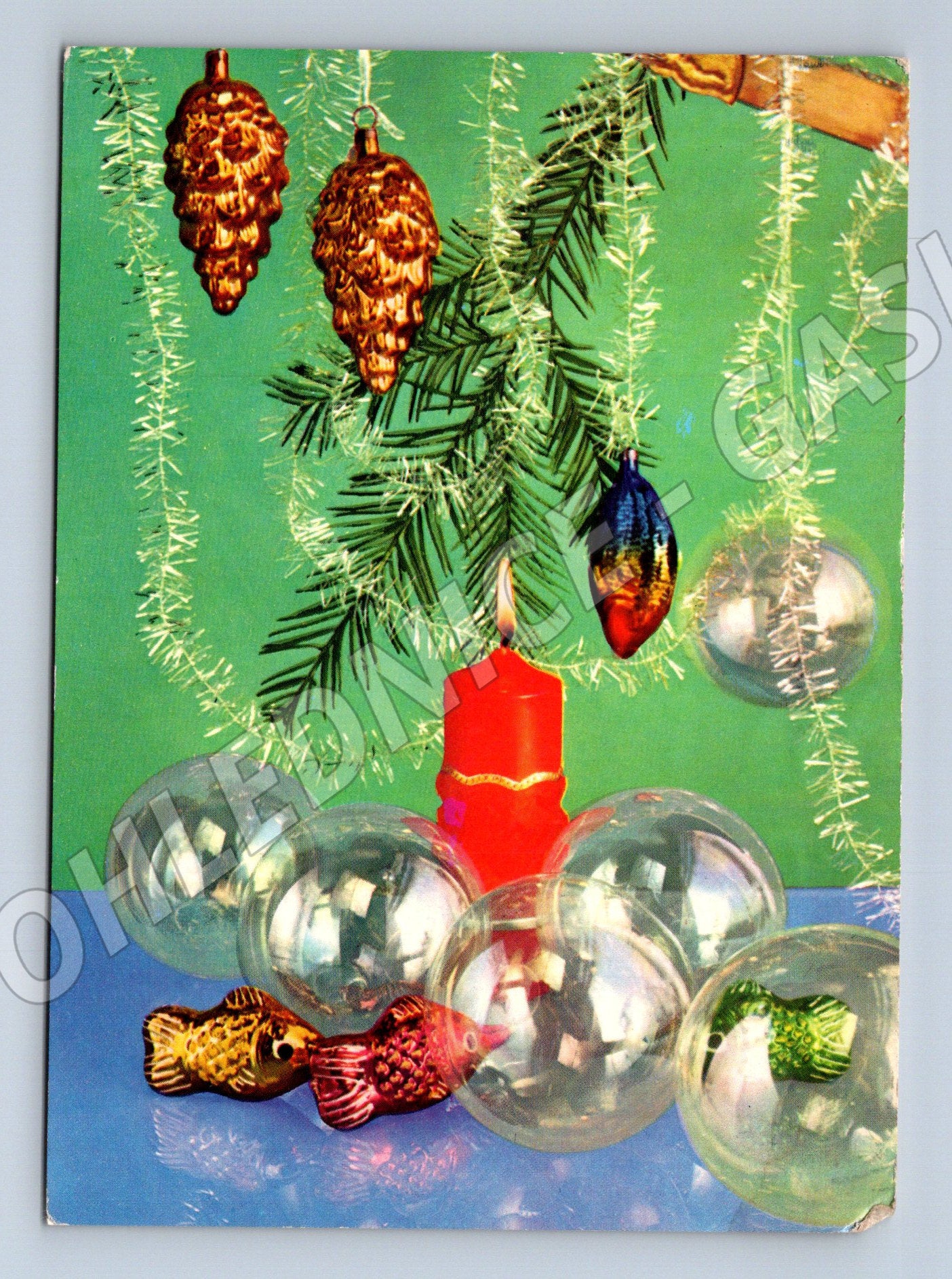 Pohlednice vánoční motiv ozdoby svíčka 1972 (M27028)