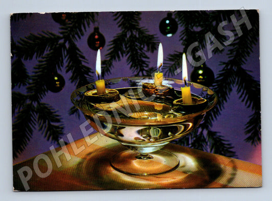 Pohlednice Vánoční motiv plovoucí svíčky cca 1960 (M27039)