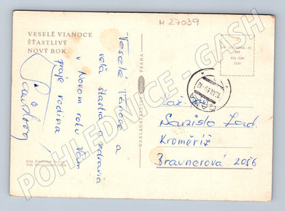 Pohlednice Vánoční motiv plovoucí svíčky cca 1960 (M27039)