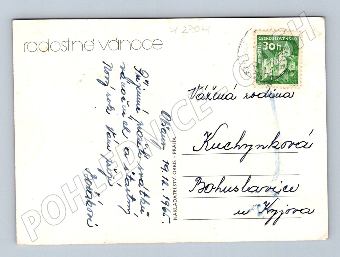 Pohlednice vánoční motiv svíčka prskavka 1965 (M27041)