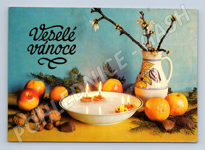 Pohlednice Veselé vánoce zátiší 195X (M27044)