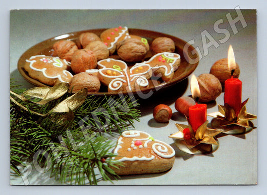 Pohlednice Vánoční cukroví a svíčky 1991 (M27048)