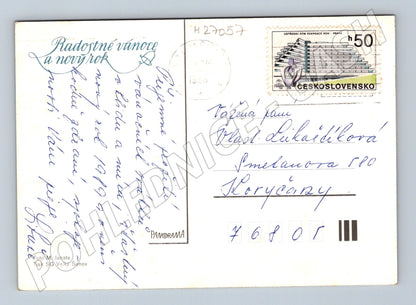 Pohlednice Vánoční motiv jablka ořechy 1988 (M27057)