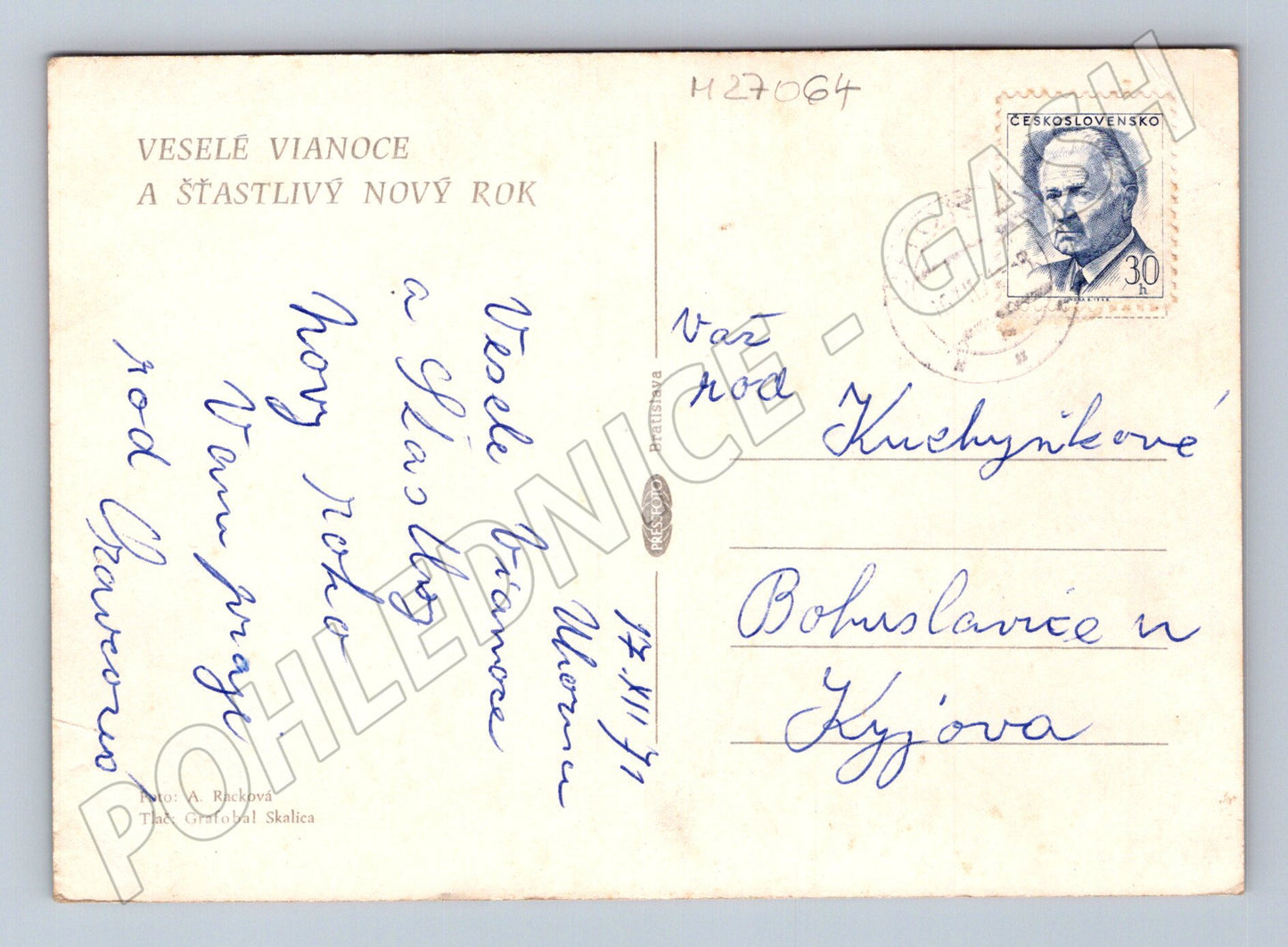 Pohlednice Vánoční motiv svíčky ozdoby 1977 (M27064)