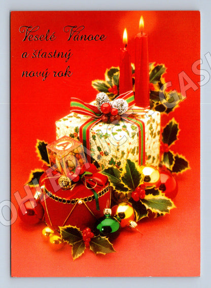 Pohlednice Vánoční motiv svíčky dárky 1997 (M27068)