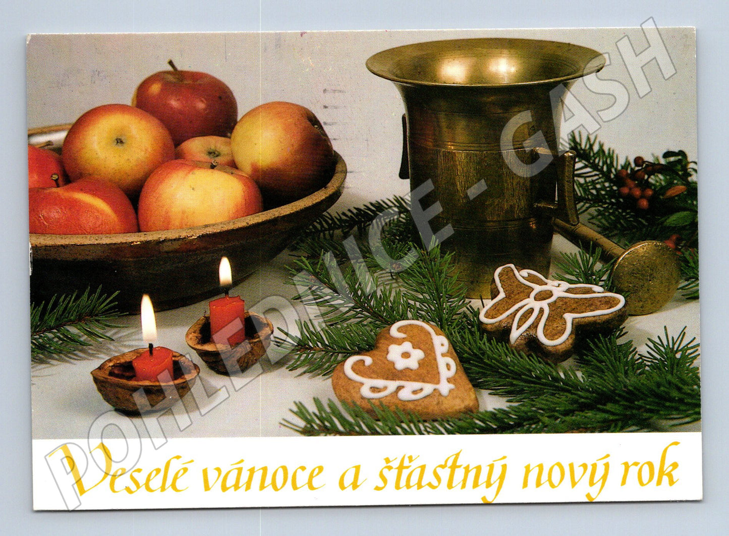 Pohlednice Vánoční zátiší s jablky a perníčky (M27071)